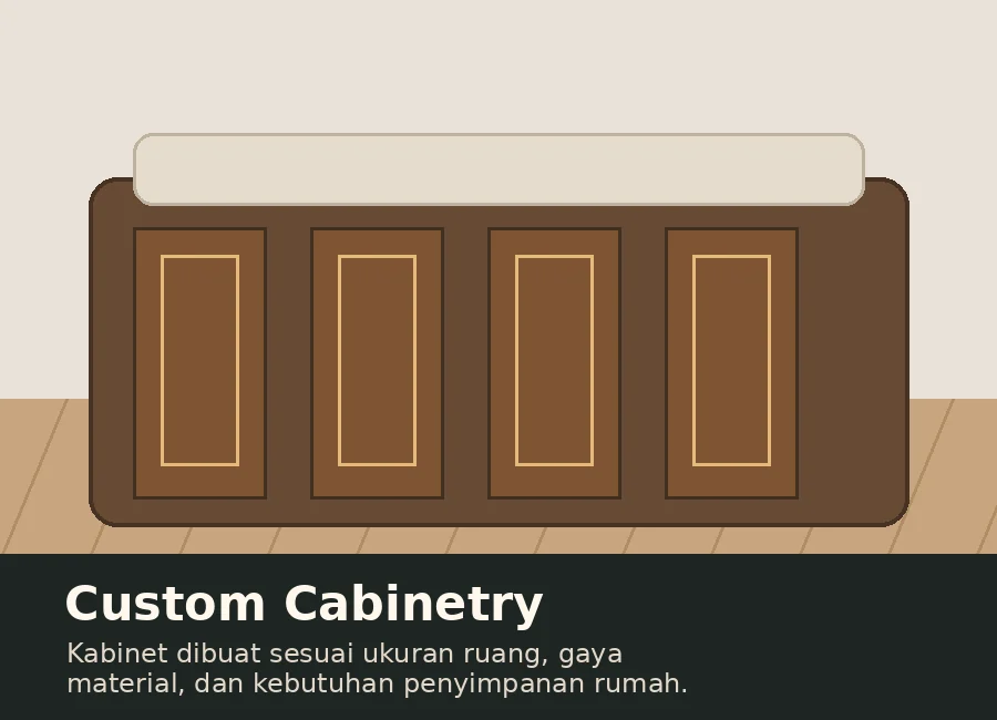 Custom cabinetry untuk dapur dengan ukuran dan finishing khusus